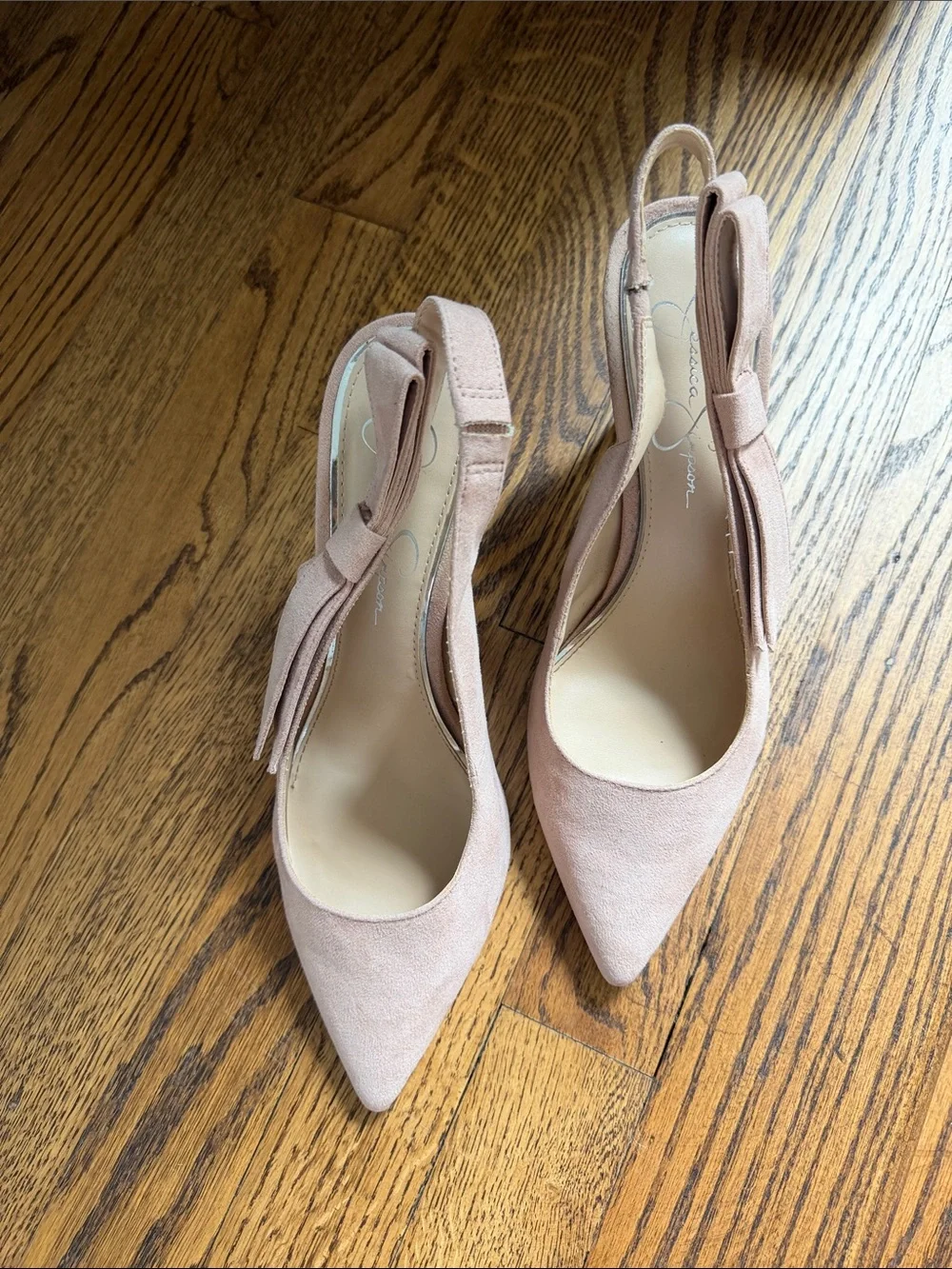 Jessica Simpson Blush Pink Suede Pointed-Toe Slingback Heels with Bow Sz 8.5